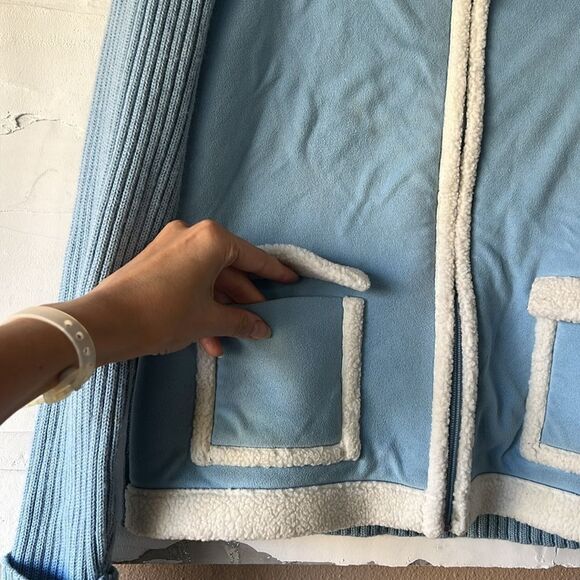 Bona Sherpa Faux Suede Jacket Baby Blue Size Small True Vintage - Picture 4 of 7